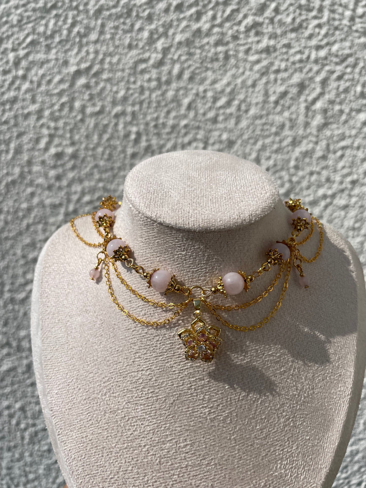 Collier « Oréline » Quartz rose