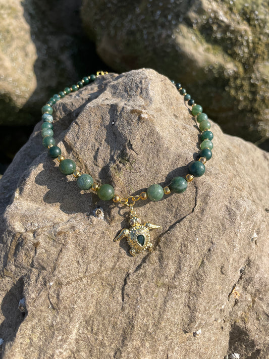 Collier "Honu" - Agate mousse & pendentif tortue