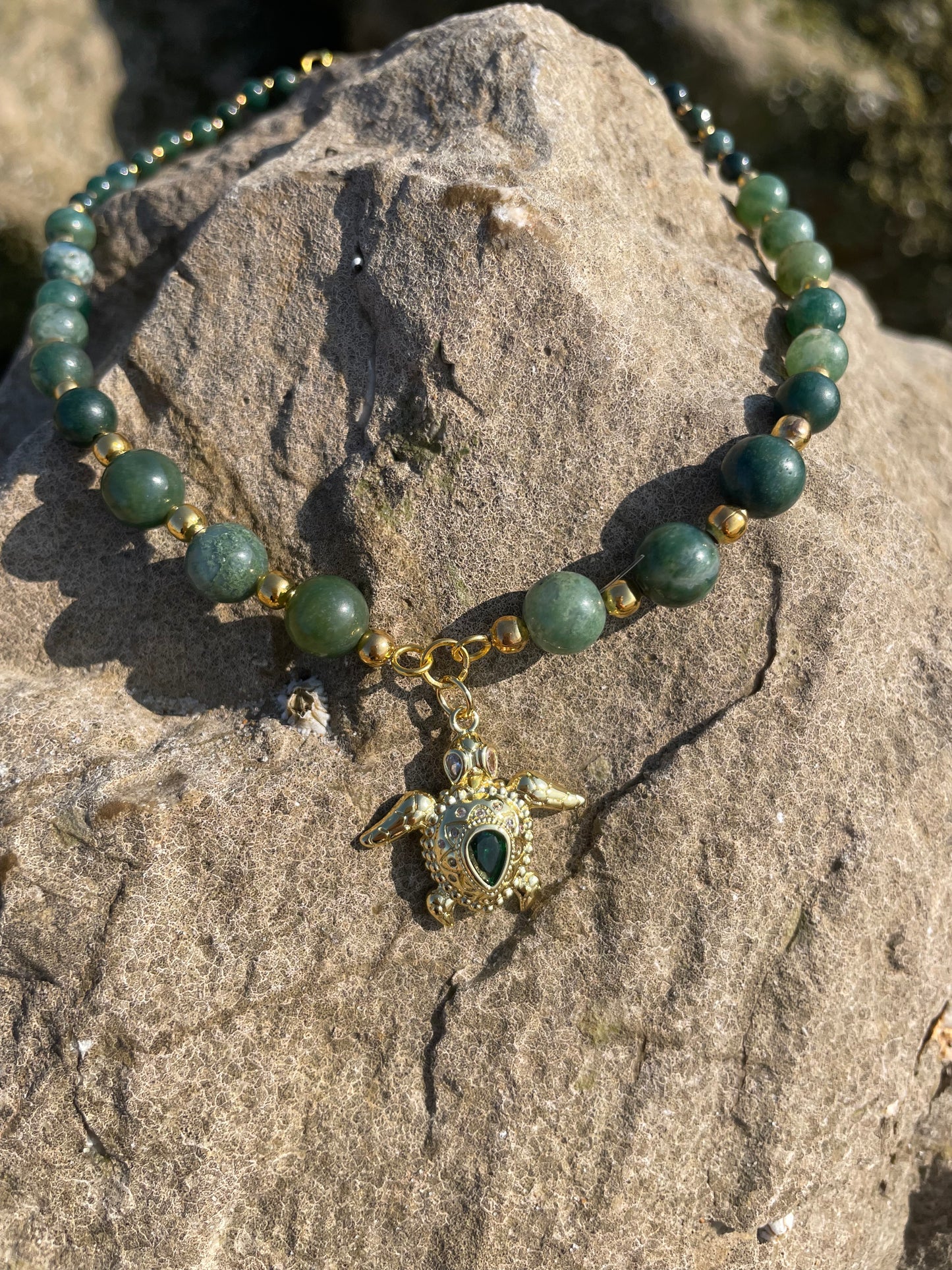 Collier "Honu" - Agate mousse & pendentif tortue