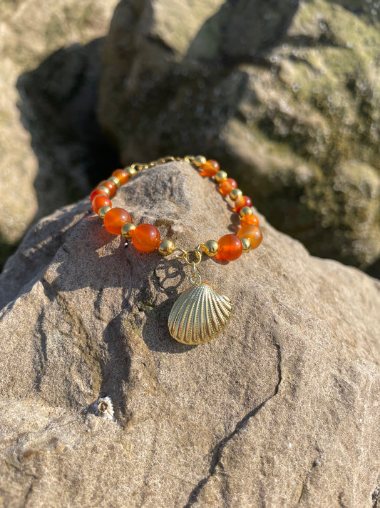 Bracelet "Luria" - Cornaline & coquillage doré