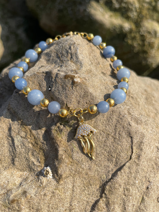 Bracelet "Aurelya" - Aventurine bleue & méduse dorée