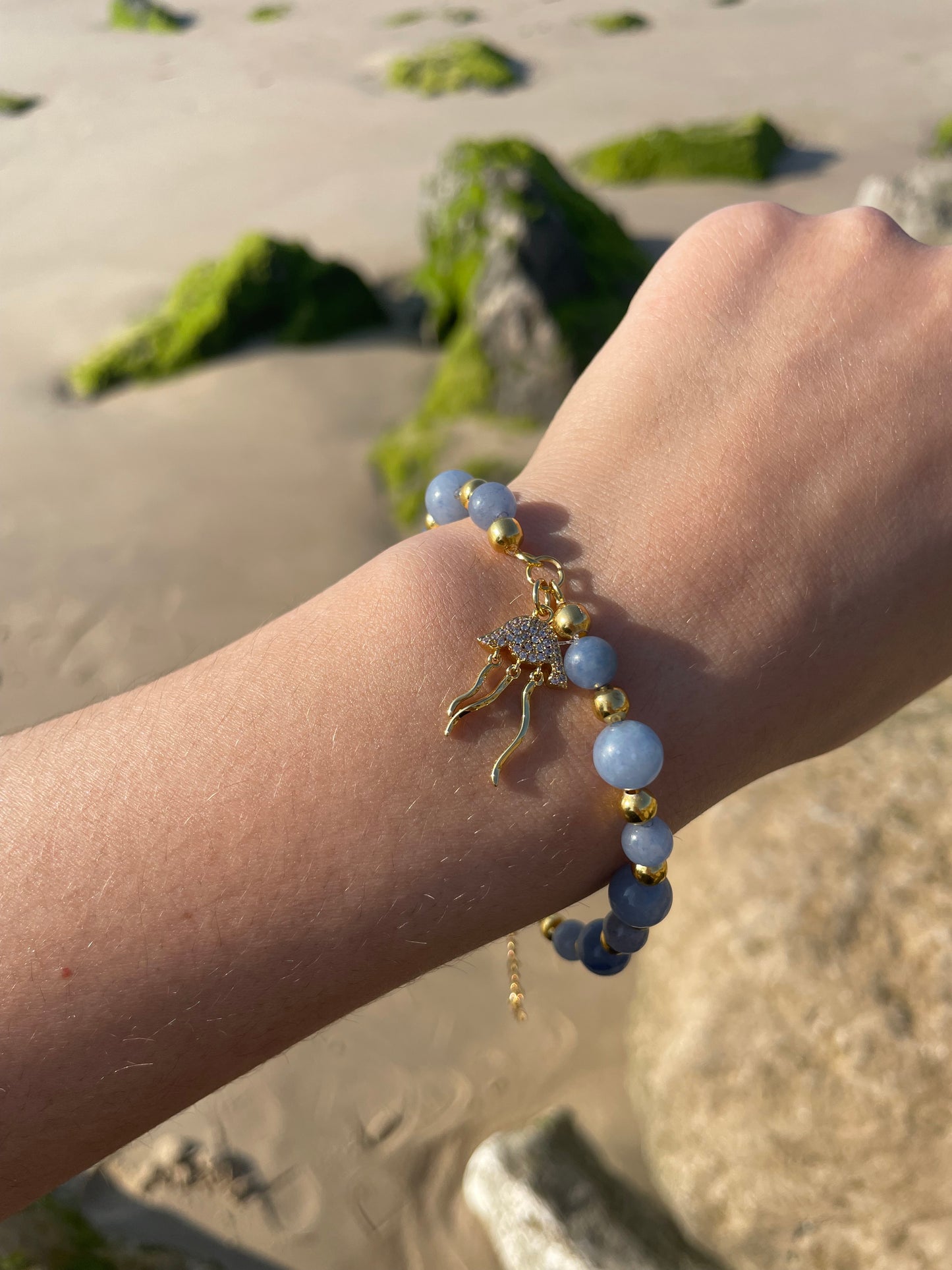 Bracelet "Aurelya" - Aventurine bleue & méduse dorée
