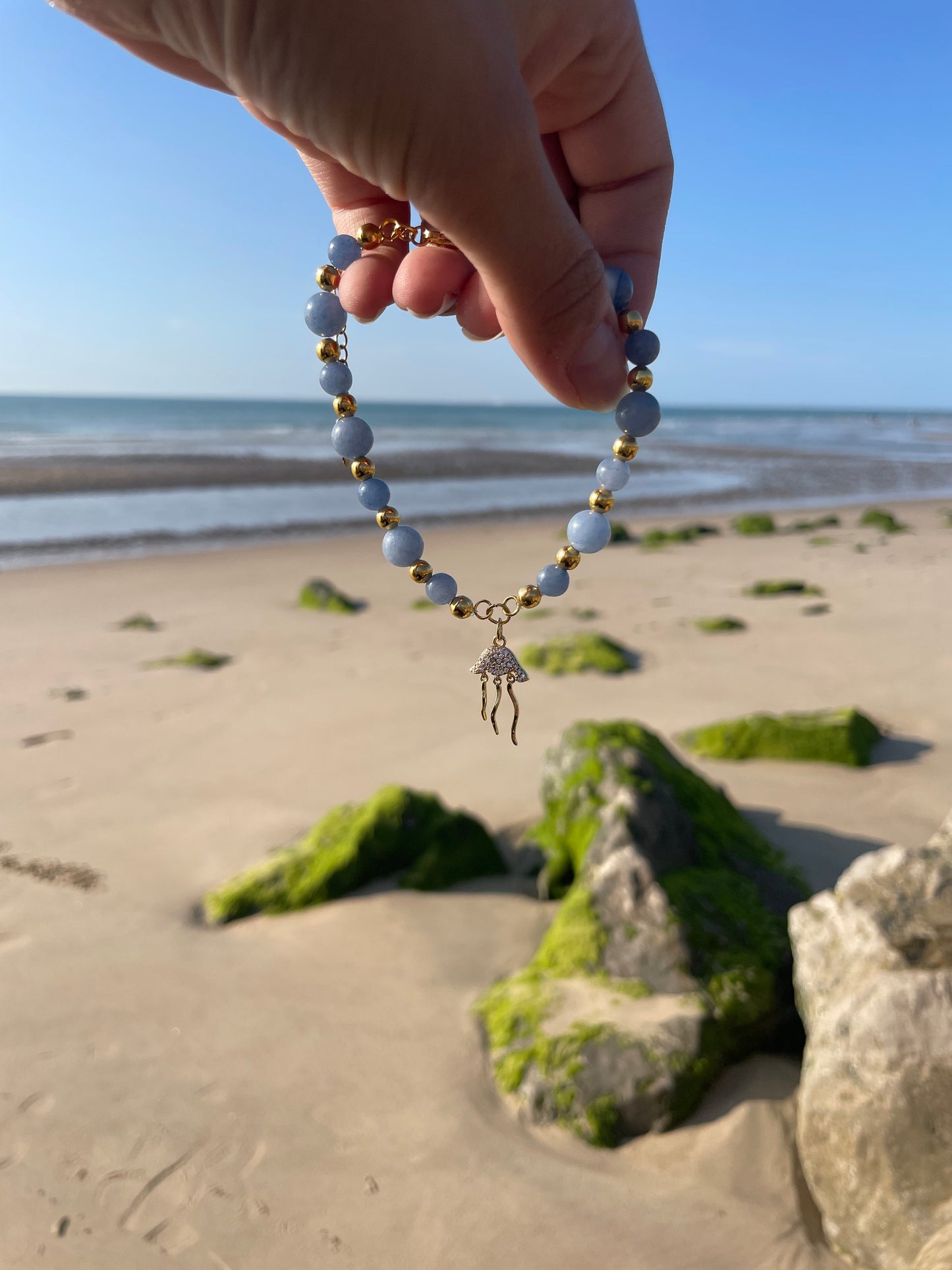 Bracelet "Aurelya" - Aventurine bleue & méduse dorée